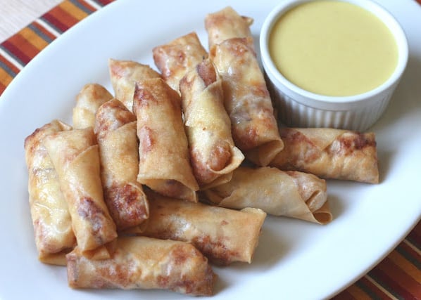 Master Chicken Cordon Bleu Eggrolls with Honey Mustard Dip